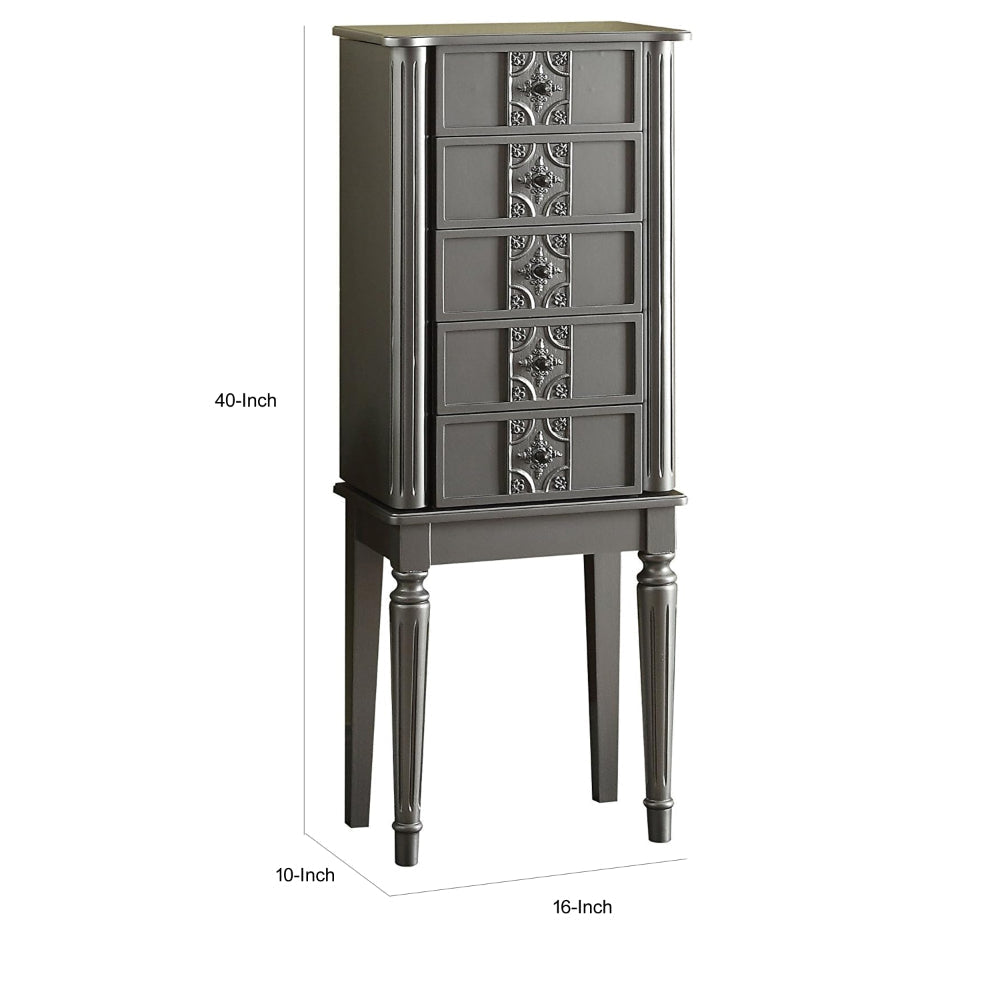 Wood Jewelry Armoire With 5 Drawers in Silver AMF-97168