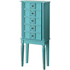 5 Drawer Jewelry Armoire with Flip Top Mirror and Fluted Legs, Blue