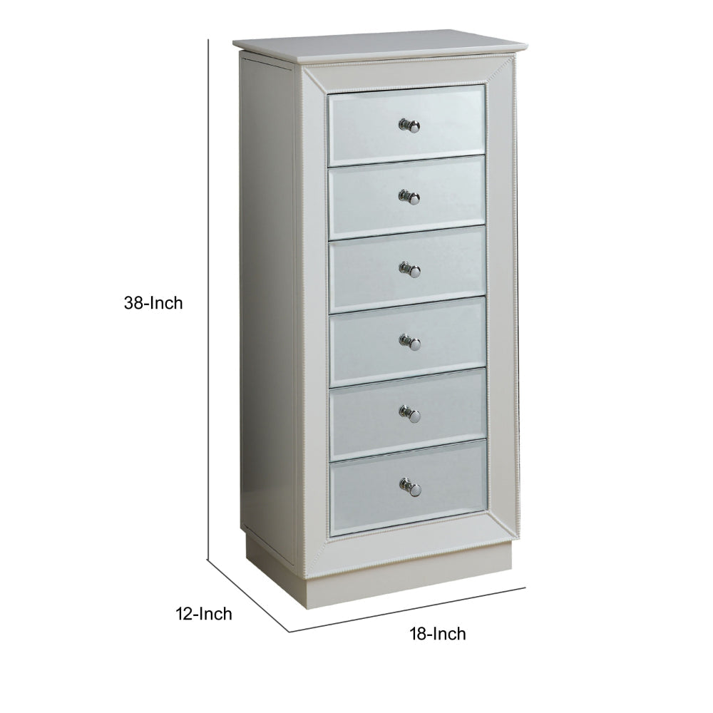 6 Drawers Jewelry Armoire Having with Mirror Front White AMF-97171