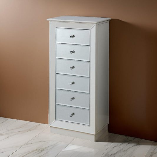 6 Drawers Jewelry Armoire Having with Mirror Front, White