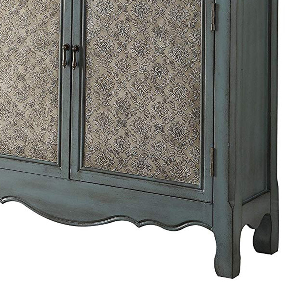 2 Door Cabinet Wooden Console Table with Scalloped Apron Distressed Blue AMF-97245