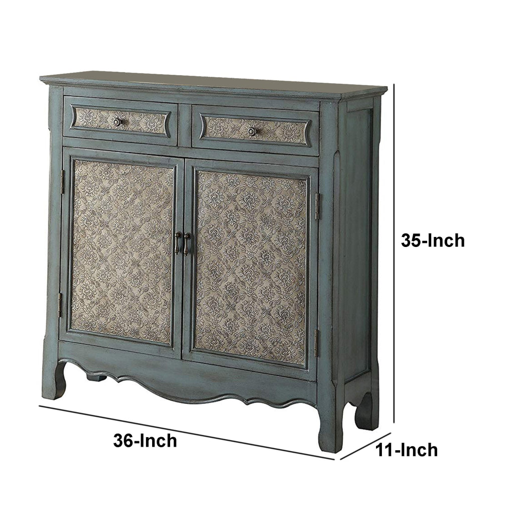 2 Door Cabinet Wooden Console Table with Scalloped Apron Distressed Blue AMF-97245