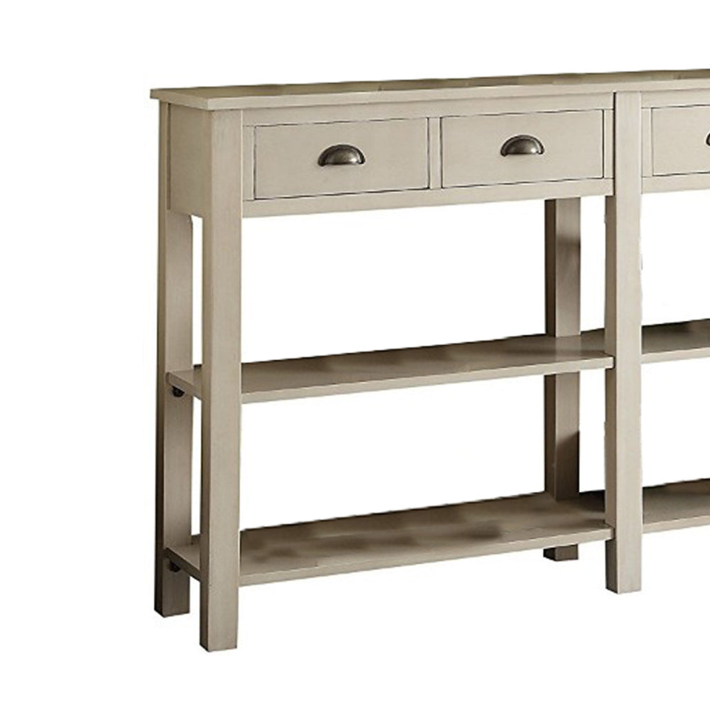 35 Inch Wooden Console Table with 4 Drawers and 2 Shelves Cream - 97250 AMF-97250