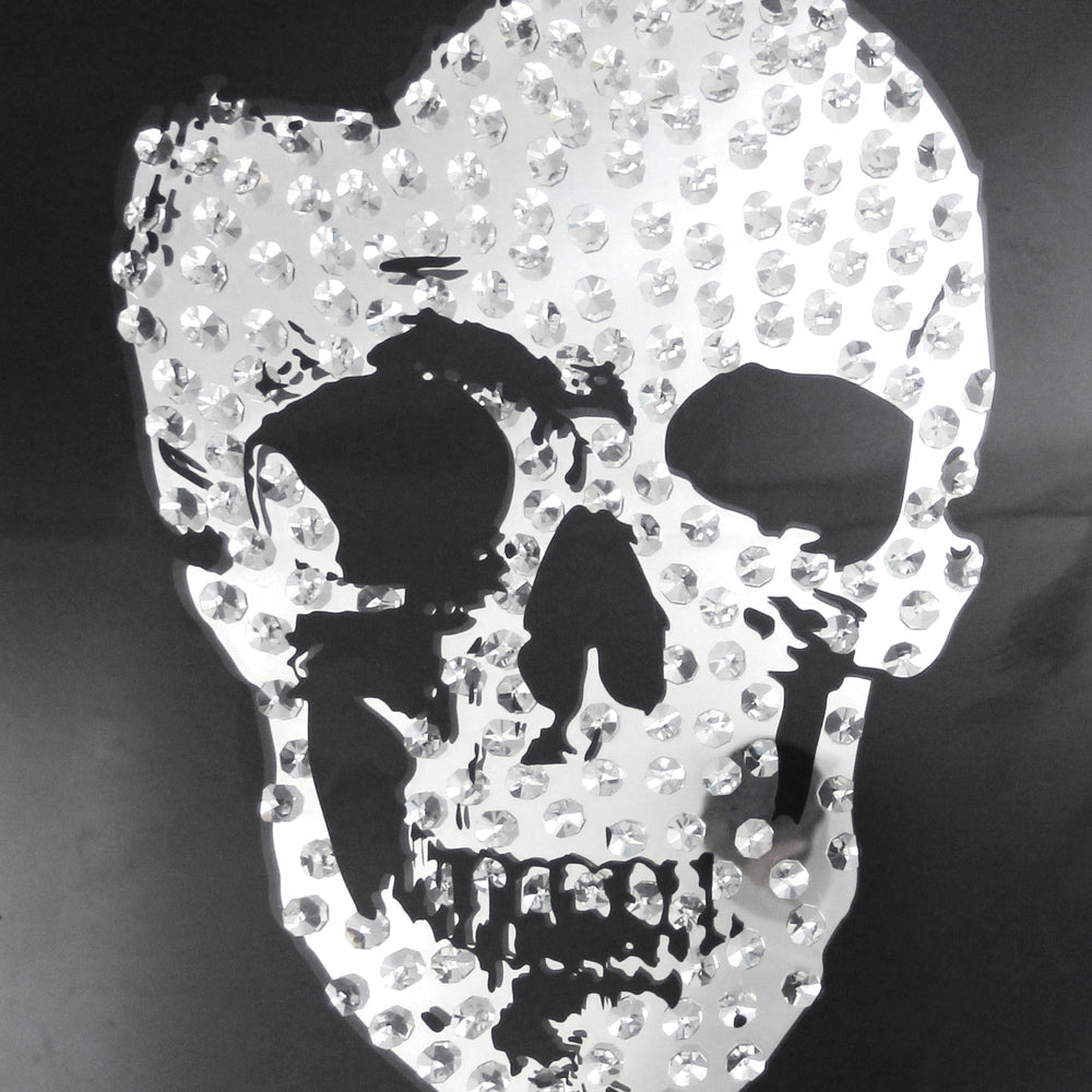 Square Shape Mirror framed Skull Wall Decor With Crystal Inlays Black & Silver - AMF-97315 AMF-97315