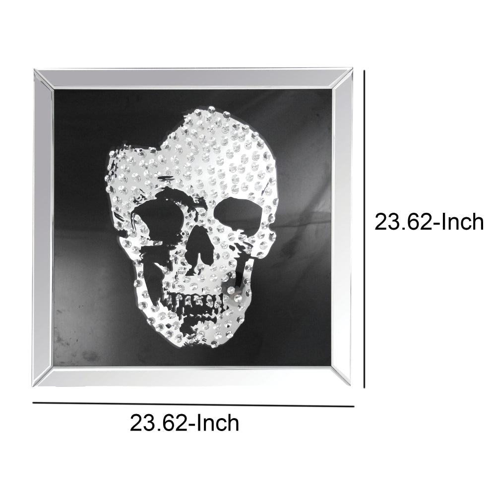 Square Shape Mirror framed Skull Wall Decor With Crystal Inlays Black & Silver - AMF-97315 AMF-97315