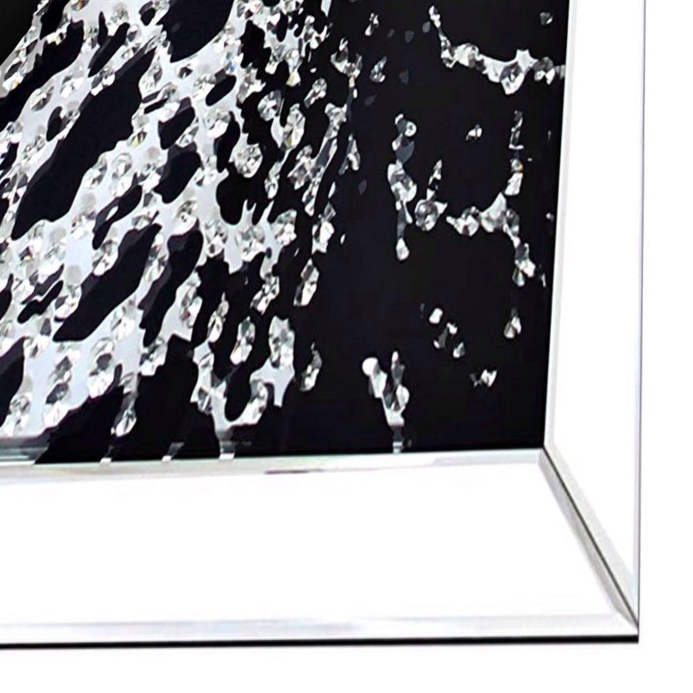 Square Shape Mirror framed Leopard Wall D‹¨«cor With Crystal Inlays Black & Silver By Casagear Home AMF-97316