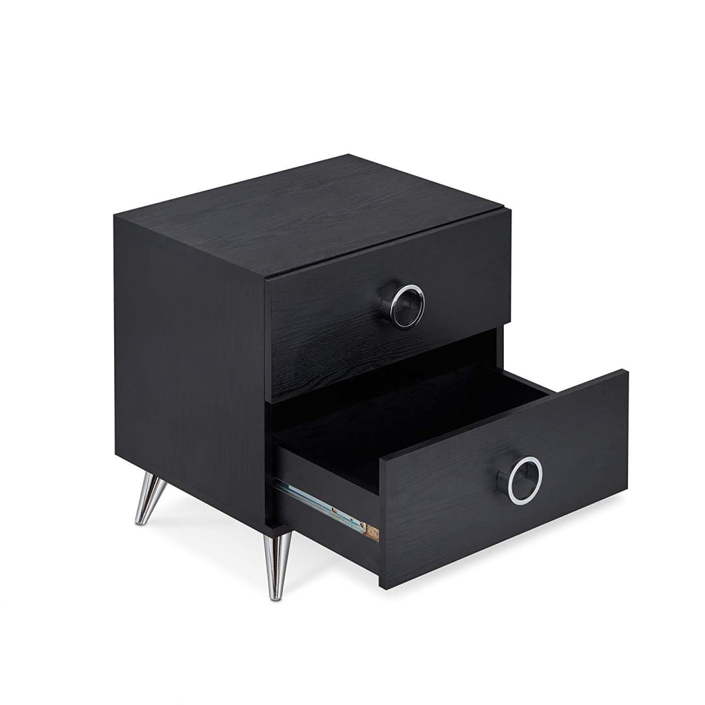 Contemporary Style Wood & Metal Nightstand By Elms Black & Chrome AMF-97338