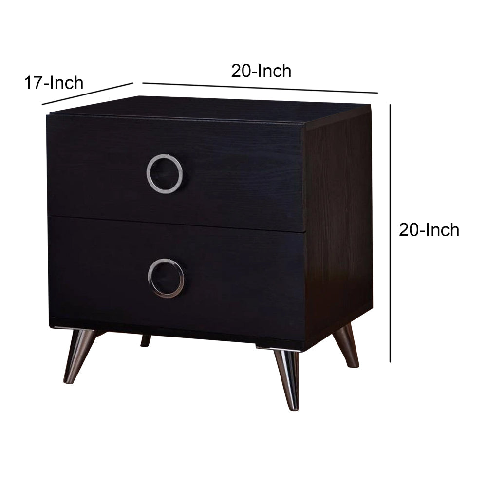 Contemporary Style Wood & Metal Nightstand By Elms Black & Chrome AMF-97338