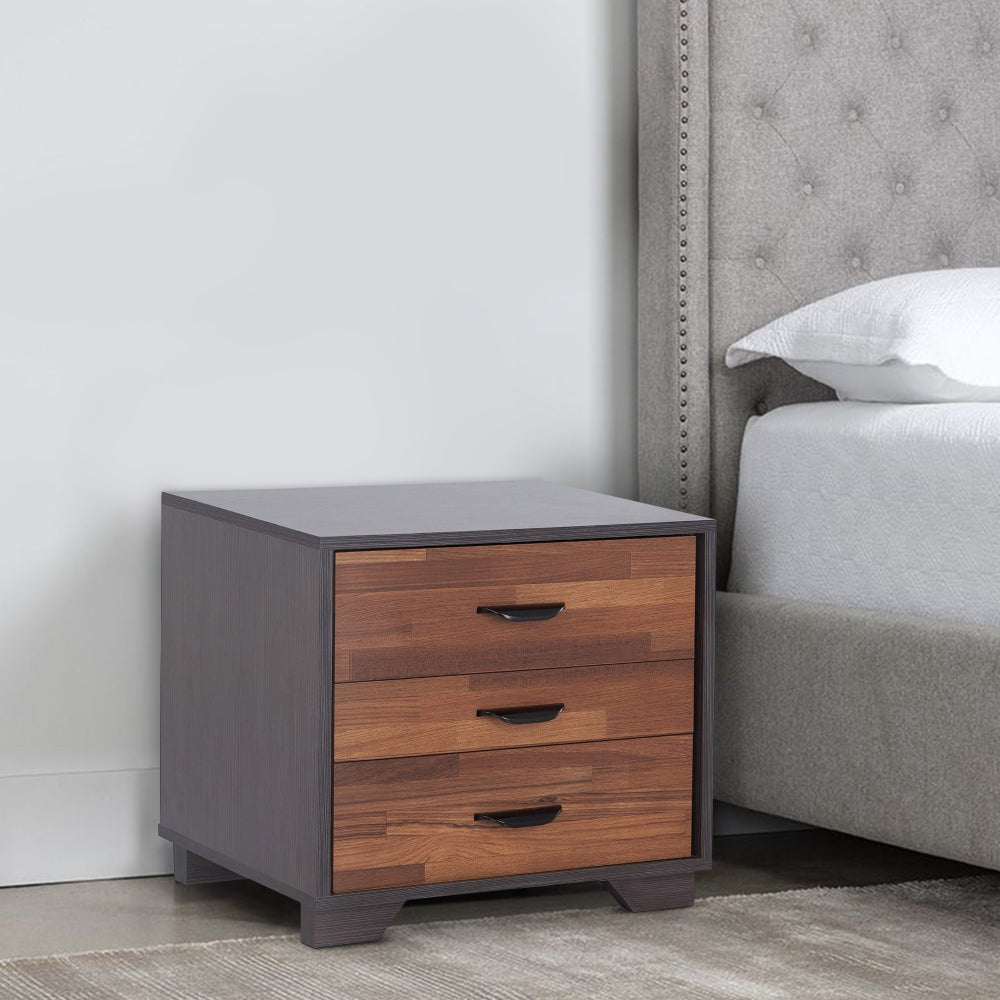 Rectangular 3 Drawers Wood Nightstand By Eloy, Brown