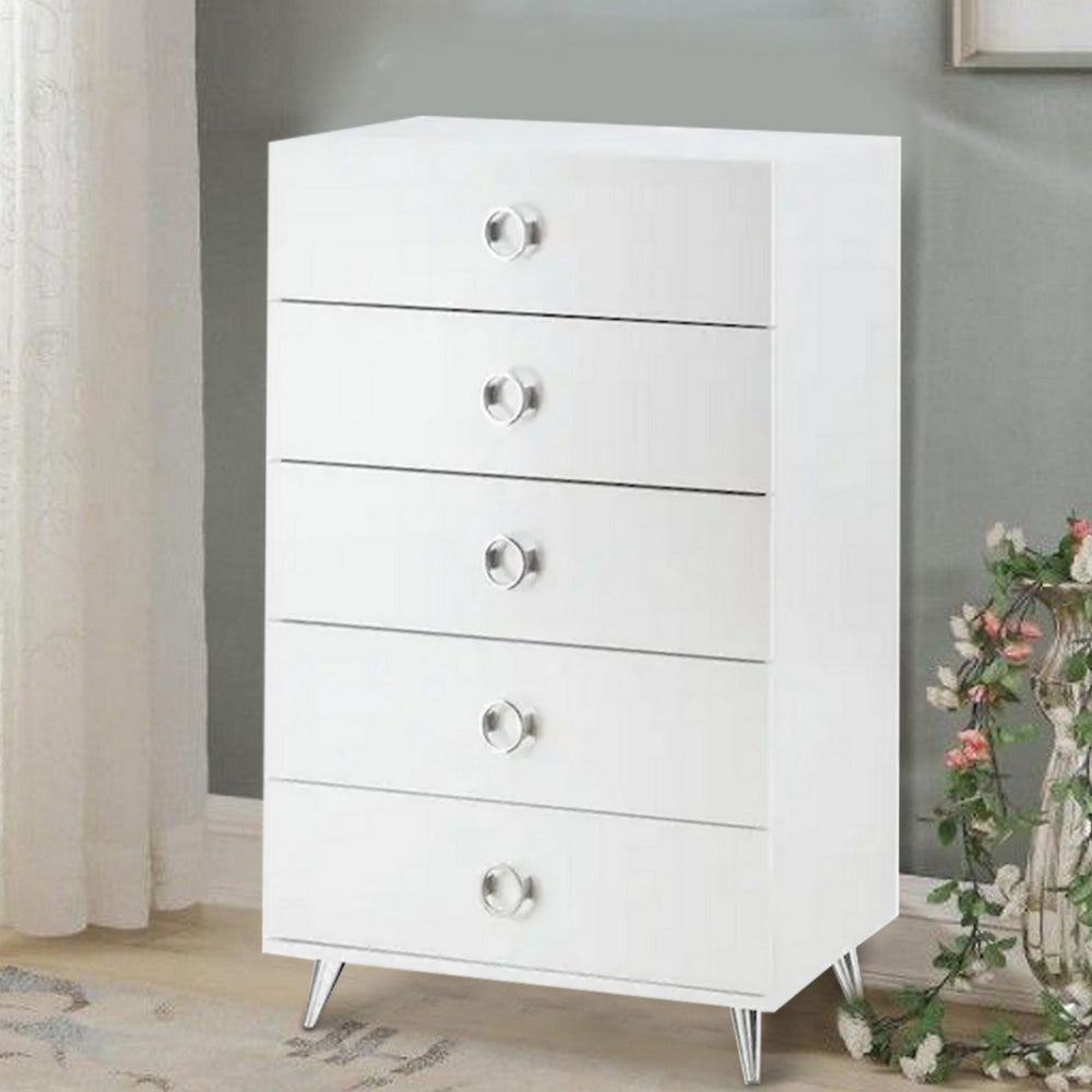 Five Drawers Wooden Chest In Contemporary Style, White - AMF-97370