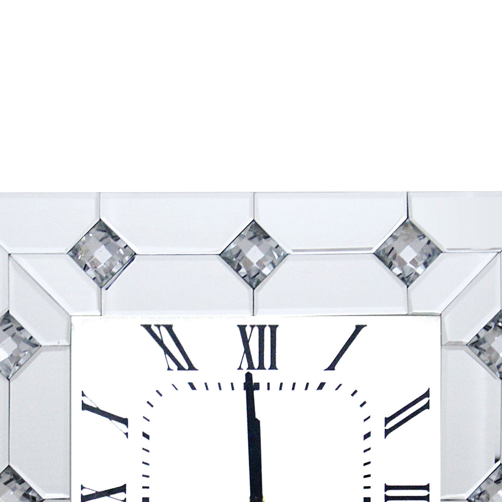 Mirrored Wall Clock with Faux Rhinestones Inlay White - AMF-97406 AMF-97406