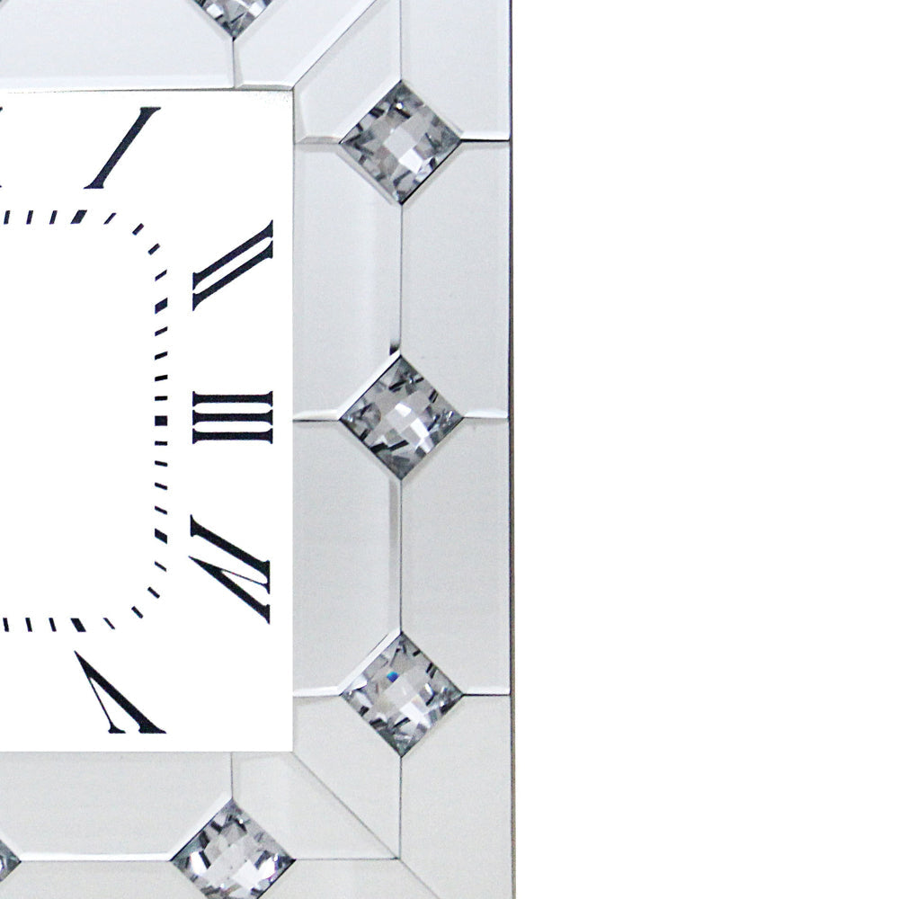 Mirrored Wall Clock with Faux Rhinestones Inlay White - AMF-97406 AMF-97406