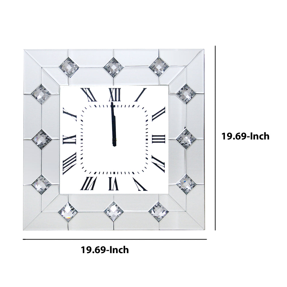 Mirrored Wall Clock with Faux Rhinestones Inlay White - AMF-97406 AMF-97406