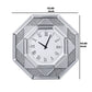 Octagonal Shaped Mirrored Frame Wall Clock with Faux Crystal Inlay, Silver - 97613