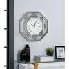 Octagonal Shaped Mirrored Frame Wall Clock with Faux Crystal Inlay Silver - 97613 AMF-97613