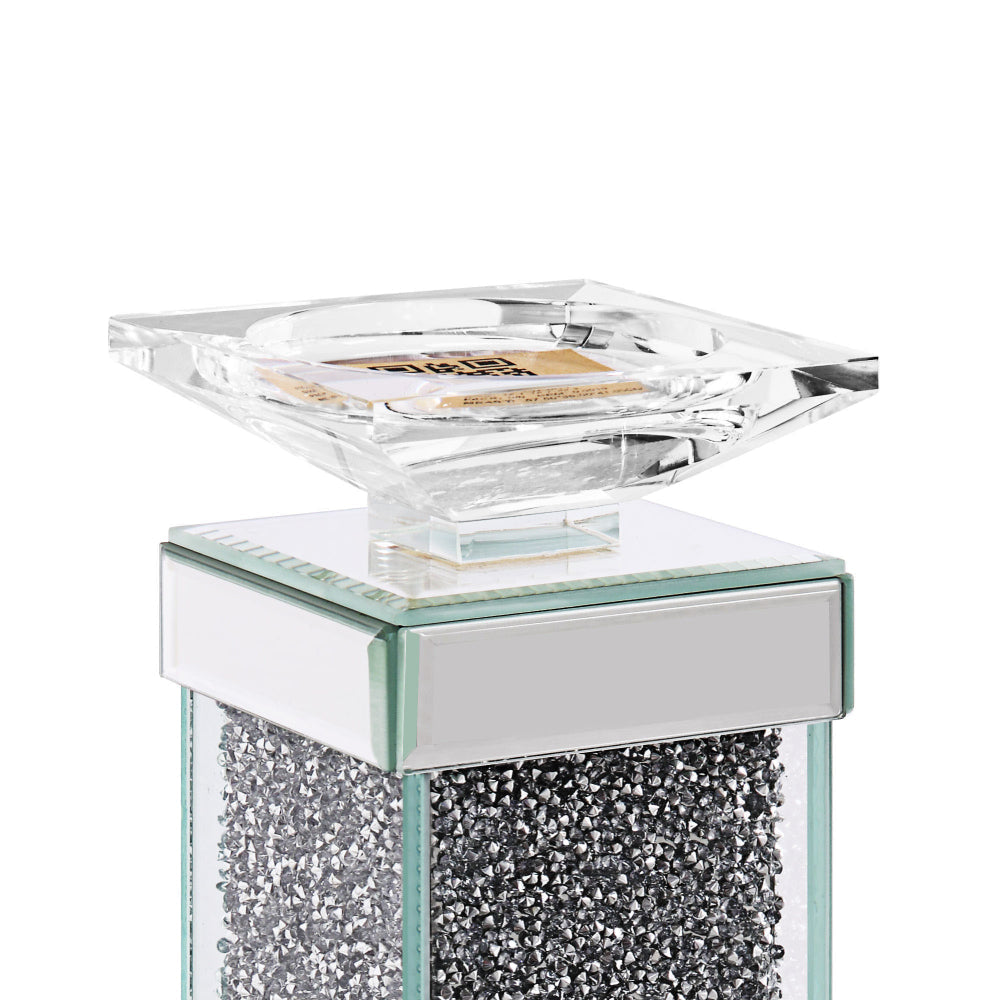 Wood and Glass Candle Holder with Faux Crystals Inlay Clear Small Set of Two - 97615 AMF-97615