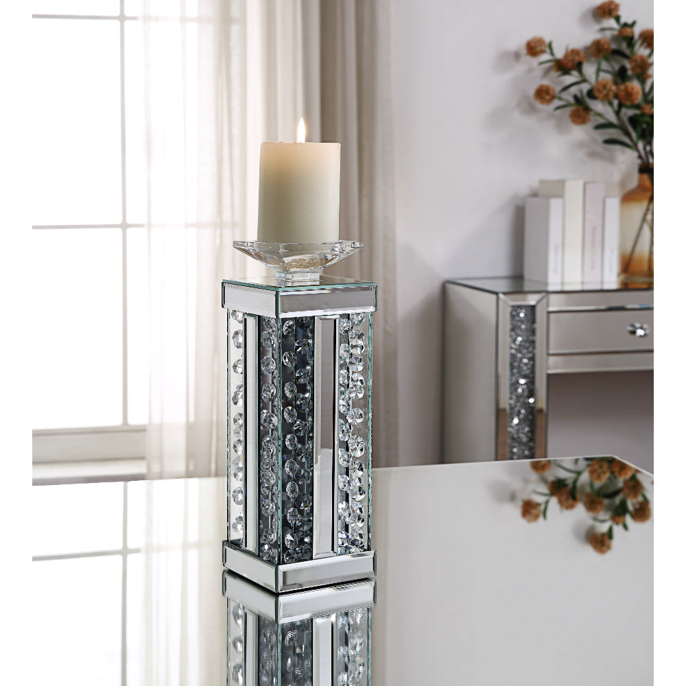 Wood and Glass Candle Holder with Faux Crystal Studs Clear Set of Two Small - 97621 AMF-97621