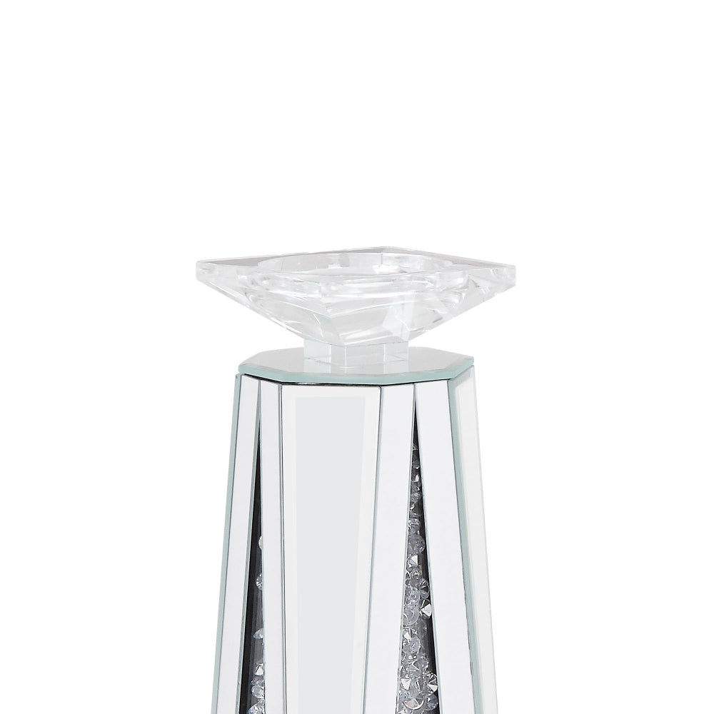 Wood and Glass Candle Holder with Faux Crystal Inserts Clear Set of Two Small - 97623 AMF-97623