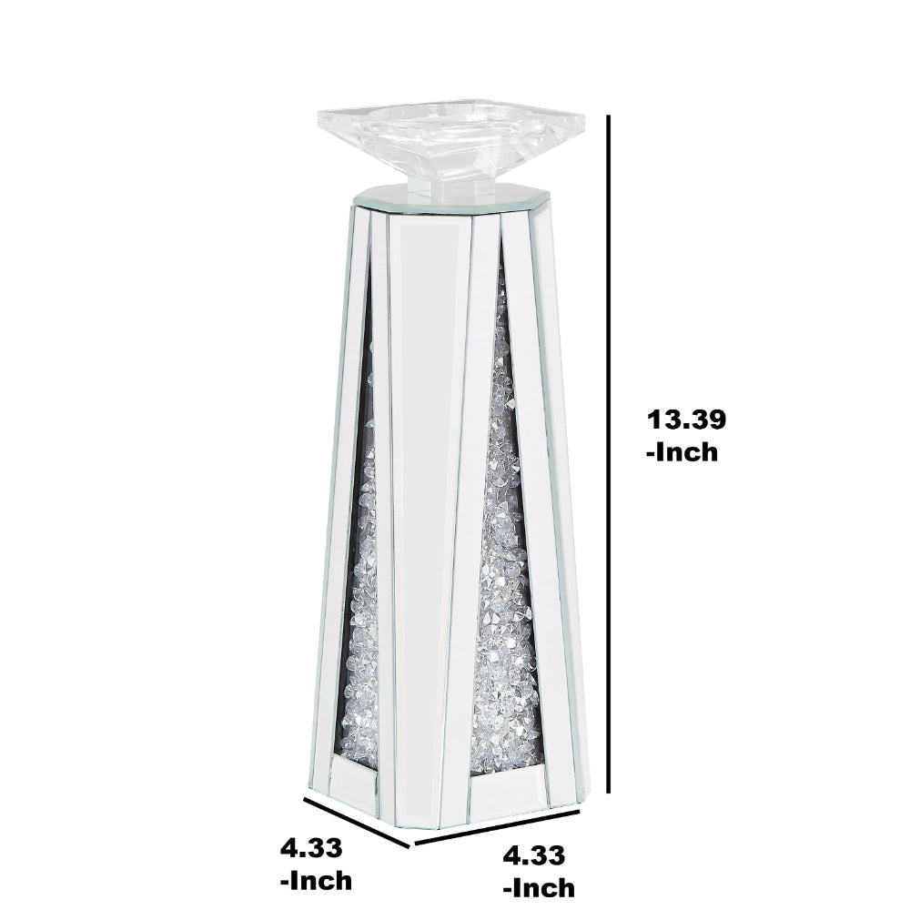 Wood and Glass Candle Holder with Faux Crystal Inserts Clear Set of Two Small - 97623 AMF-97623