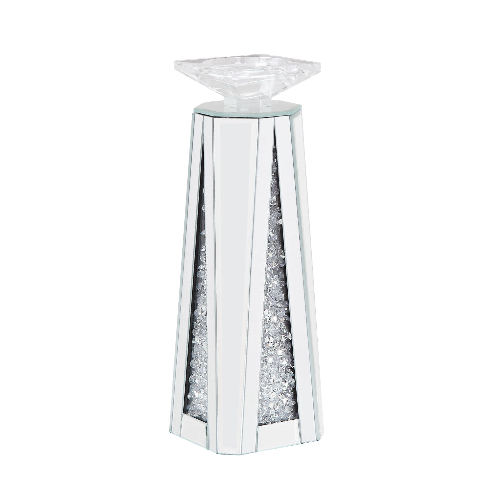 Wood and Glass Candle Holder with Faux Crystal Inserts, Clear, Set of Two, Small - 97623