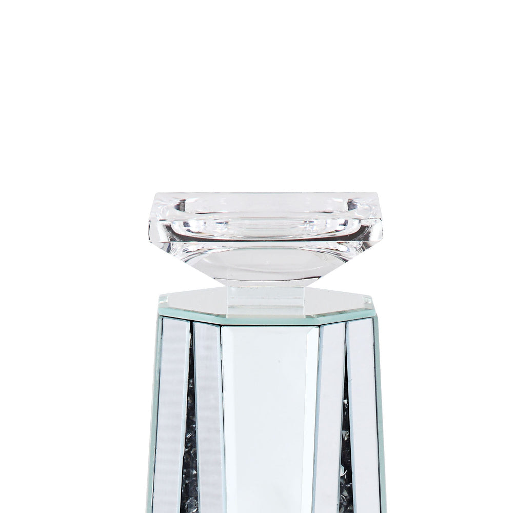 Wood and Glass Candle Holder with Faux Crystal Inserts Clear Set of Two Large - 97624 AMF-97624