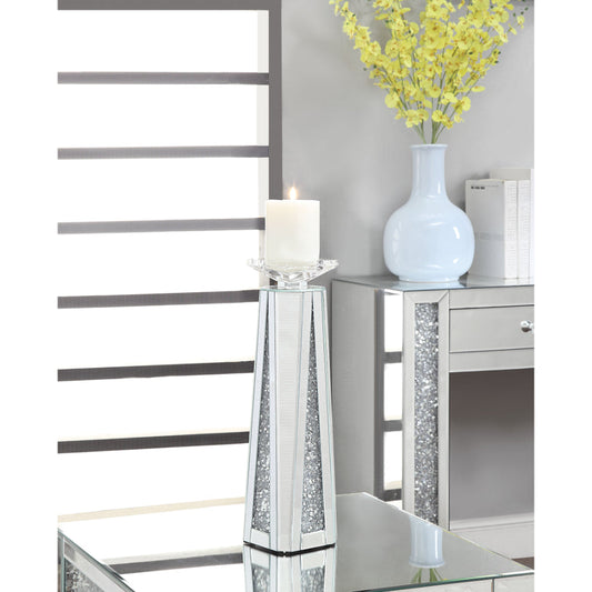 Wood and Glass Candle Holder with Faux Crystal Inserts, Clear, Set of Two, Large - 97624