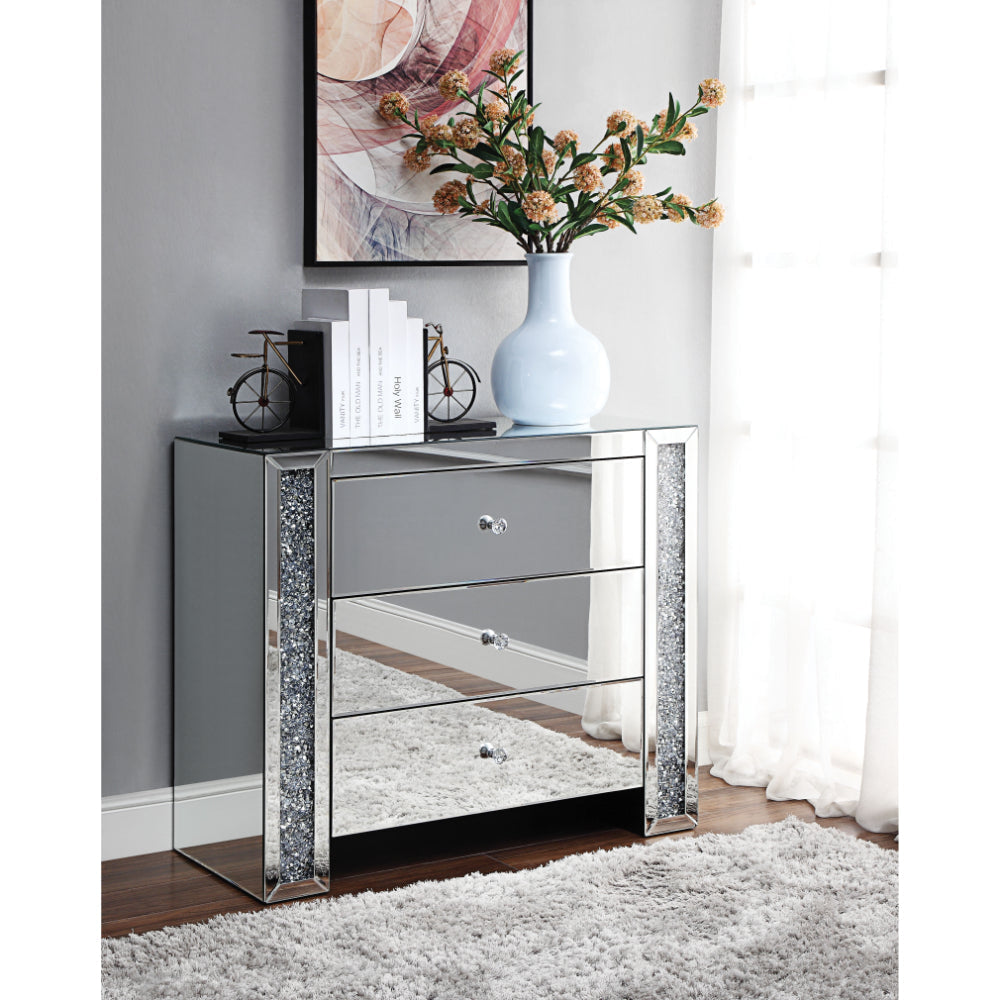 Noralie Console Table Mirror Faux Diamonds with Three Drawers-97642 AMF-97642