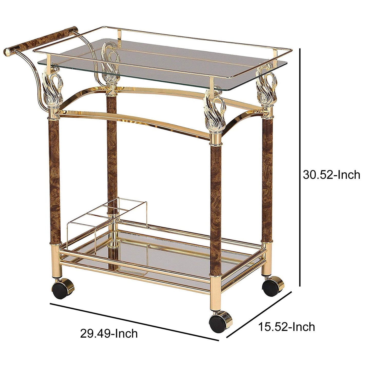 Alluring Serving Cart Golden Plated & Clear Glass-ACME AMF-98002