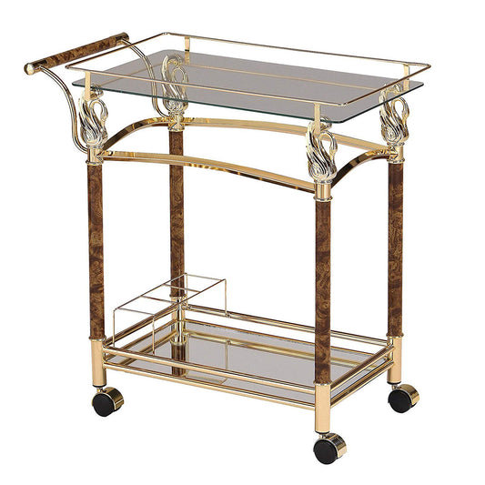 Alluring Serving Cart, Golden Plated & Clear Glass-ACME