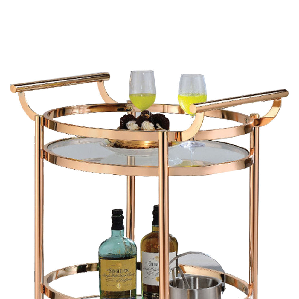 27’ Oval Shaped Metal Serving Cart with 2 Shelves Gold By ACME AMF-98192