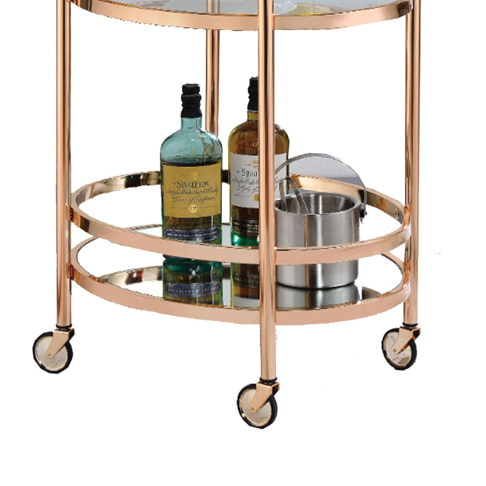 27’ Oval Shaped Metal Serving Cart with 2 Shelves Gold By ACME AMF-98192