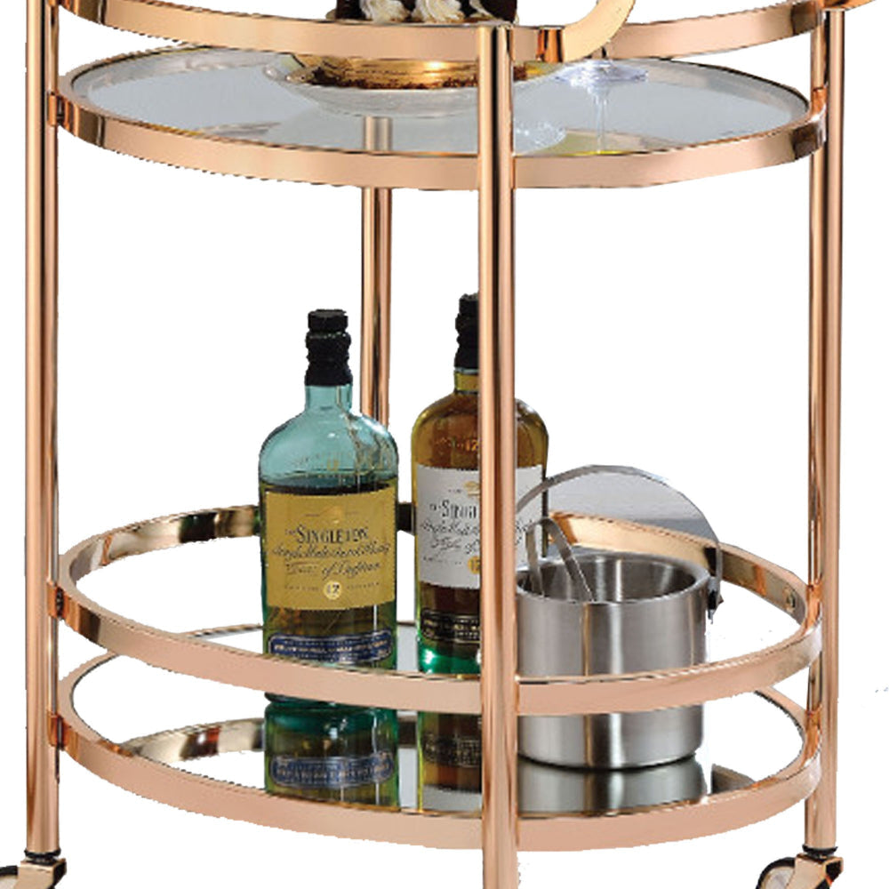 27’ Oval Shaped Metal Serving Cart with 2 Shelves Gold By ACME AMF-98192