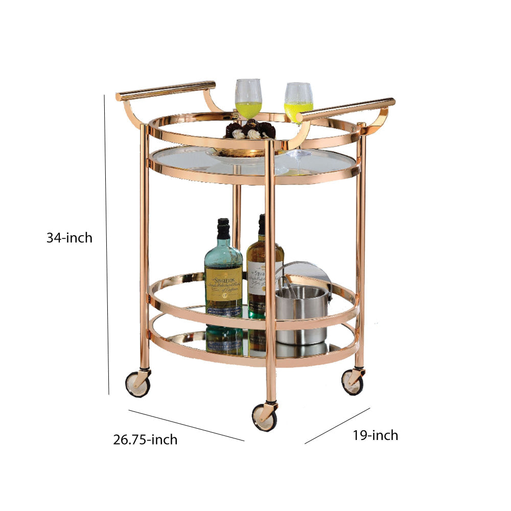 27’ Oval Shaped Metal Serving Cart with 2 Shelves Gold By ACME AMF-98192