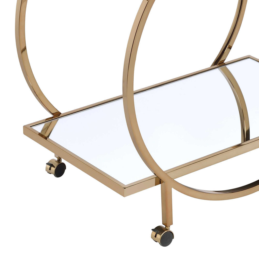 Metal Serving Cart with Mirrored Open Shelf and Tubular Angled Handles Gold and Clear - 98295 AMF-98295