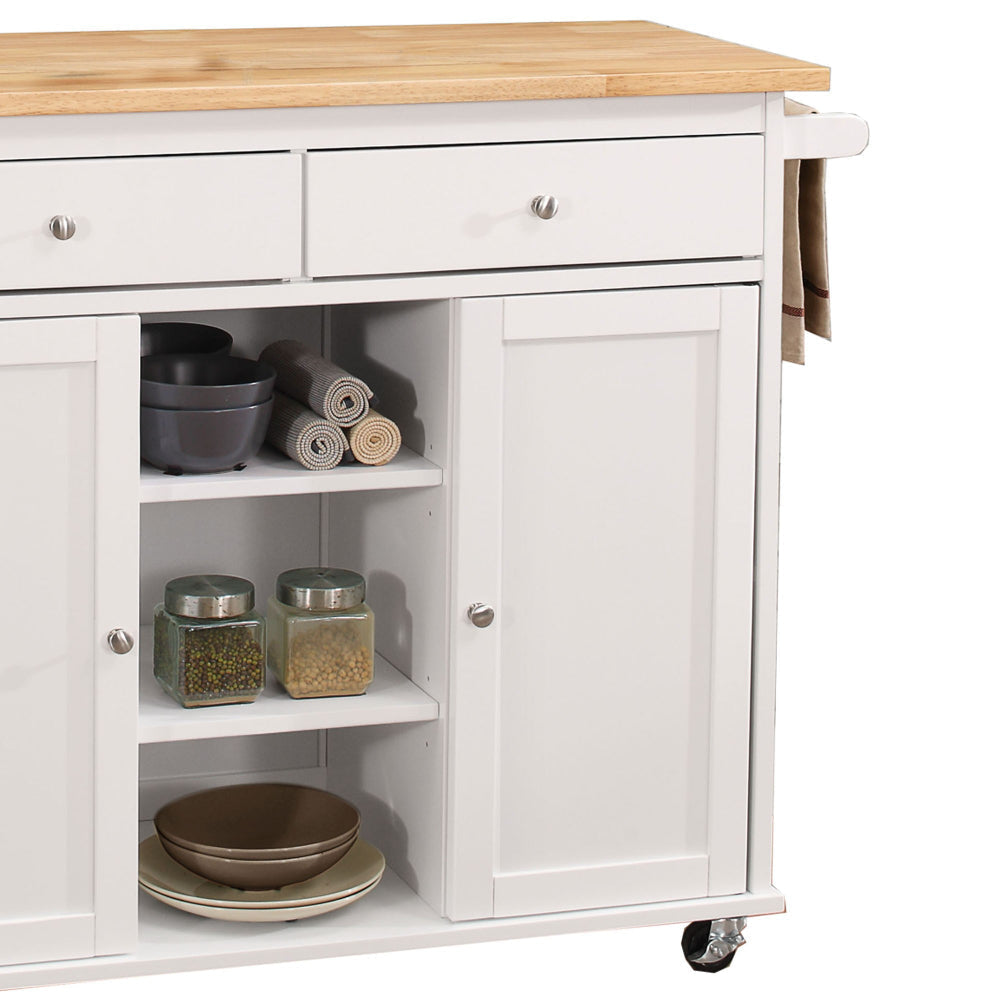 Wood Kitchen Cart 2 Door Cabinet Natural Brown White By Casagear Home AMF-98305