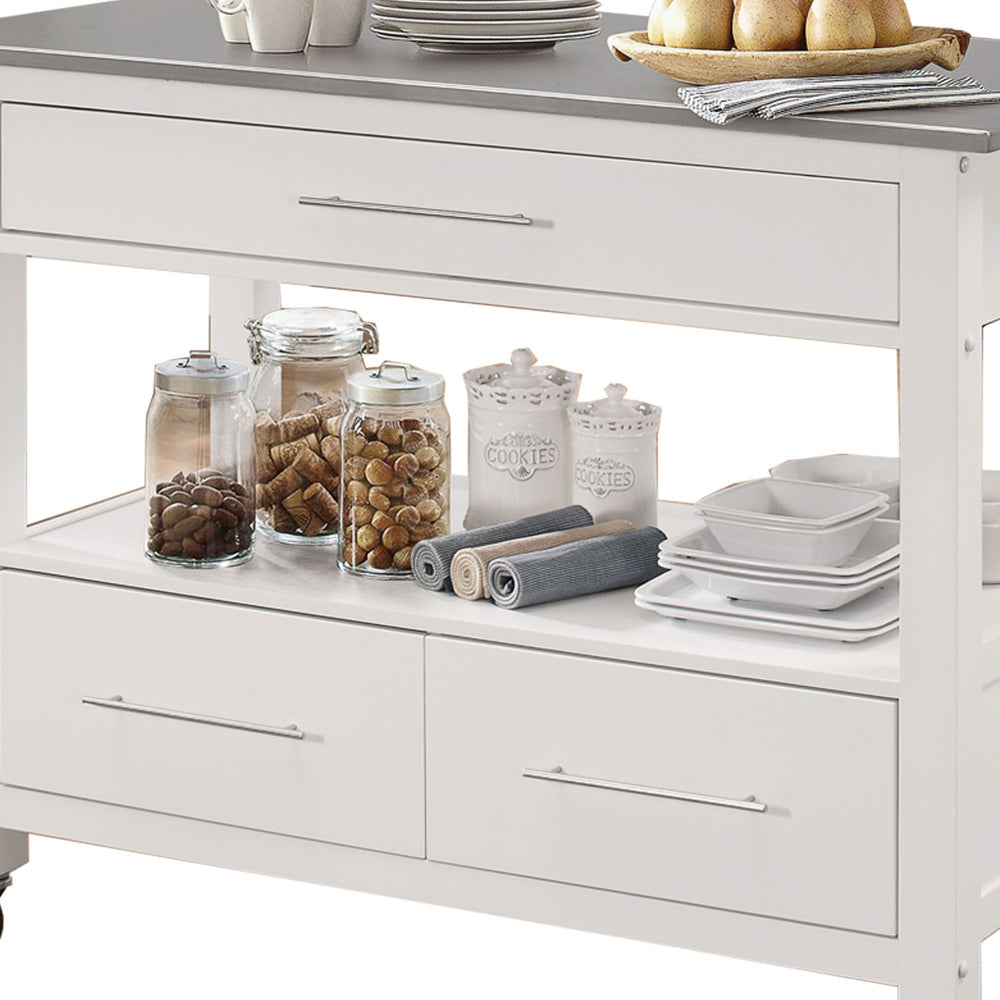 Kitchen Cart With Stainless Steel Top Gray & White - ACME AMF-98330