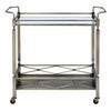 Two Tiered Metal Serving Cart with Glass Shelves and Side Rails Antique Gold - 98350 AMF-98350