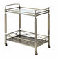 Two Tiered Metal Serving Cart with Glass Shelves and Side Rails Antique Gold - 98350 AMF-98350