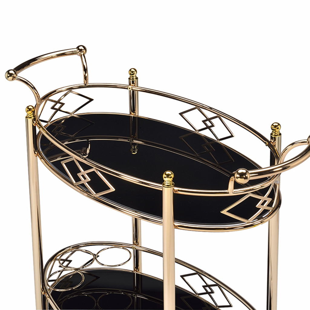 Metal Framed Serving Cart with Tempered Glass Top and Open Bottom Shelf Gold and Black - 98351 AMF-98351