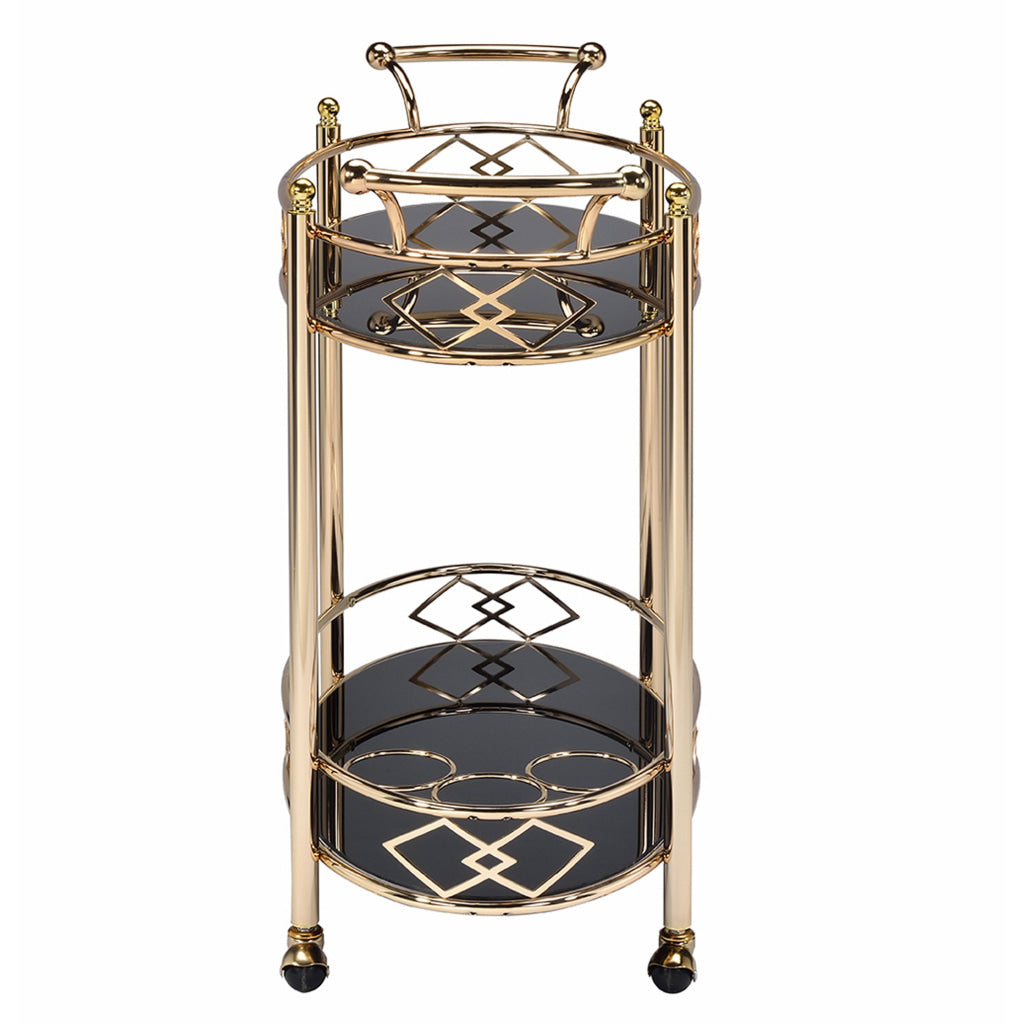 Metal Framed Serving Cart with Tempered Glass Top and Open Bottom Shelf Gold and Black - 98351 AMF-98351