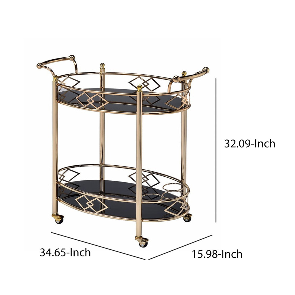 Metal Framed Serving Cart with Tempered Glass Top and Open Bottom Shelf Gold and Black - 98351 AMF-98351