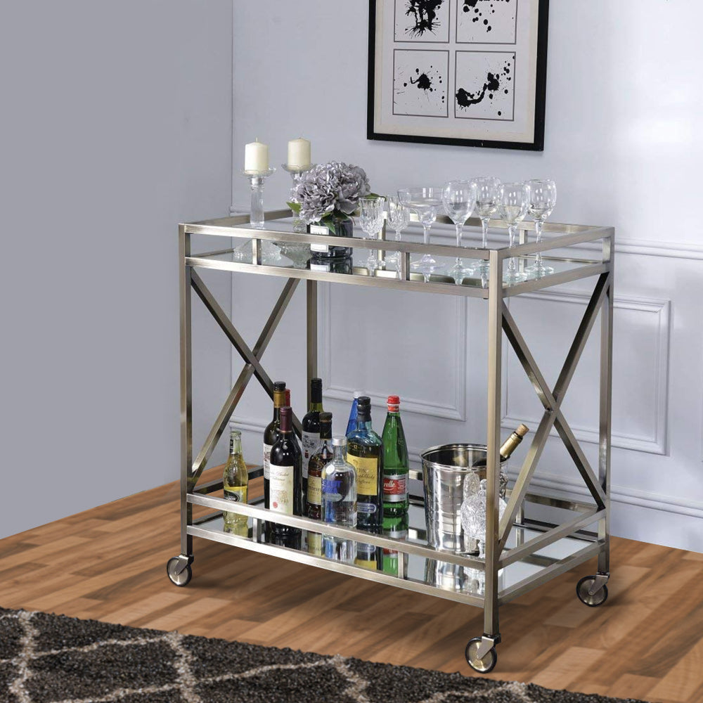 Open Metal Frame 2 Tier Mirrored Serving Cart Antique Gold and Silver AMF-98352