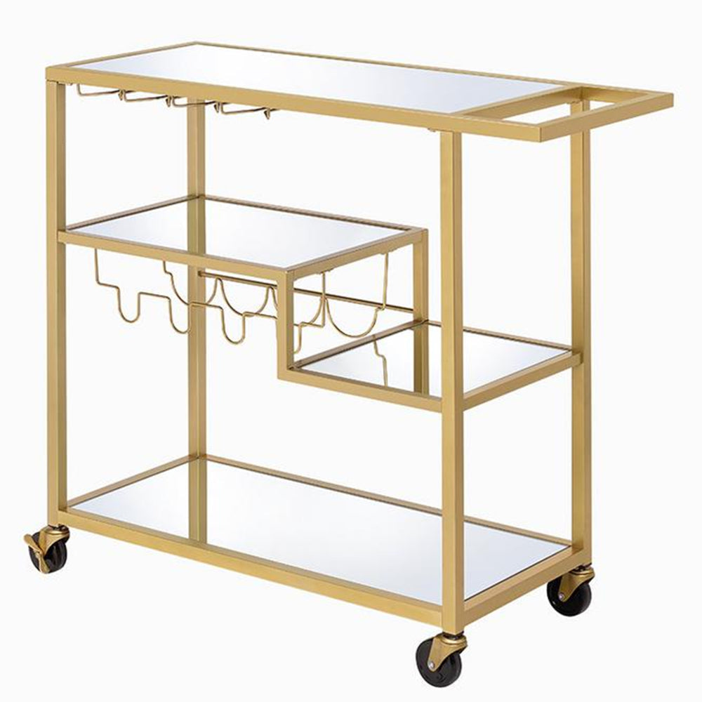 Metal Framed Serving Cart with Wine Bottle Holder and Stemware Gold and Clear - 98354 AMF-98354