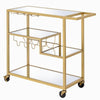 Metal Framed Serving Cart with Wine Bottle Holder and Stemware Gold and Clear - 98354 AMF-98354