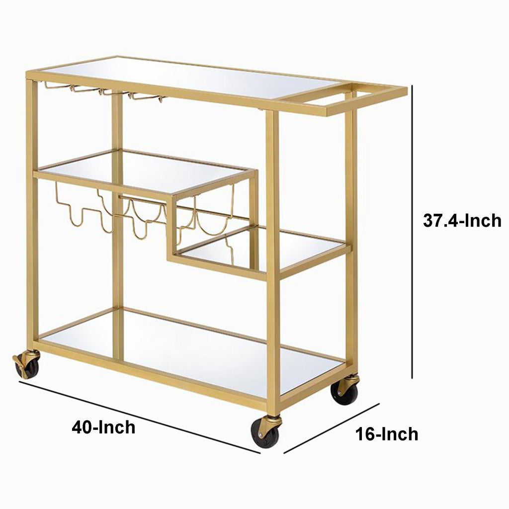 Metal Framed Serving Cart with Wine Bottle Holder and Stemware Gold and Clear - 98354 AMF-98354