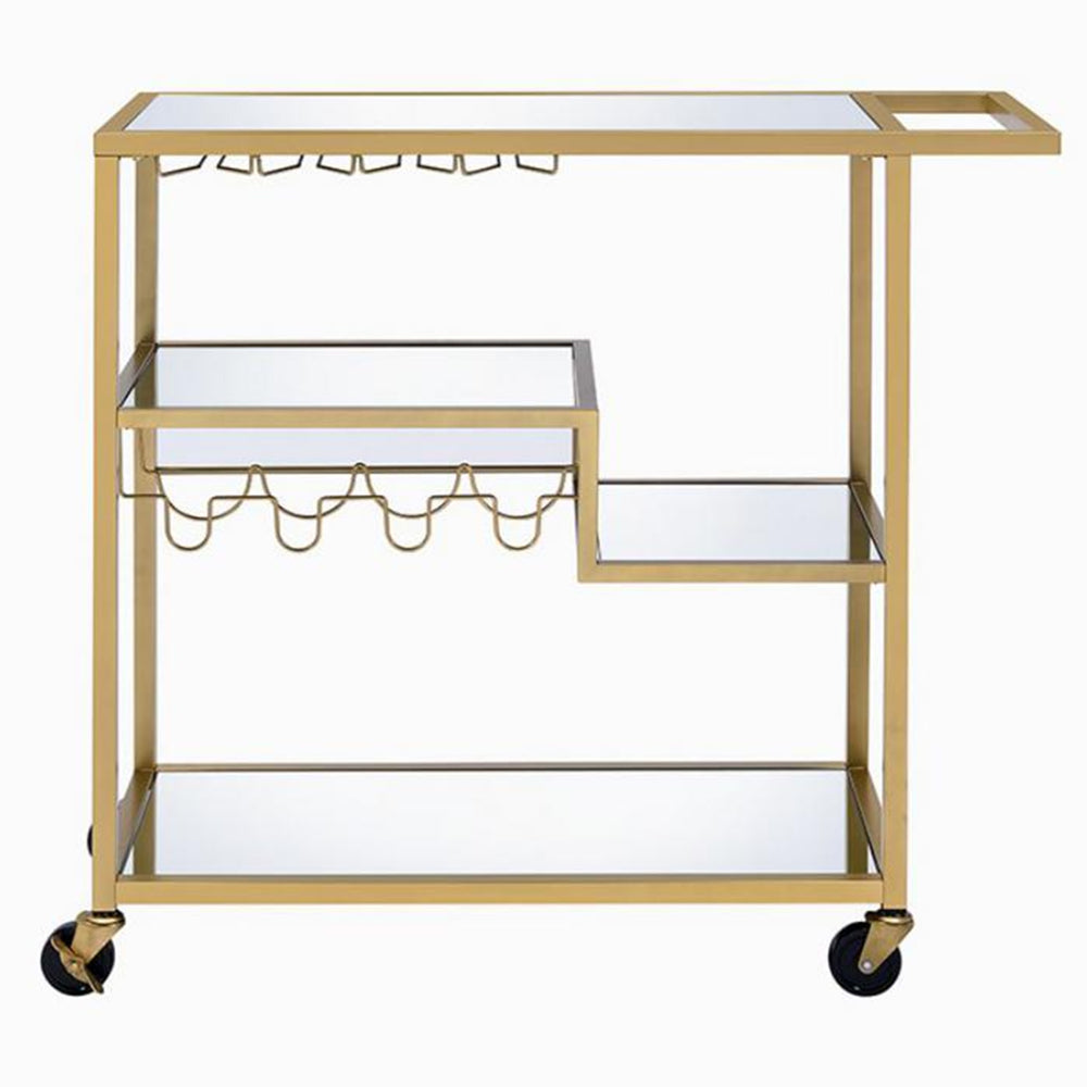 Metal Framed Serving Cart with Wine Bottle Holder and Stemware Gold and Clear - 98354 AMF-98354