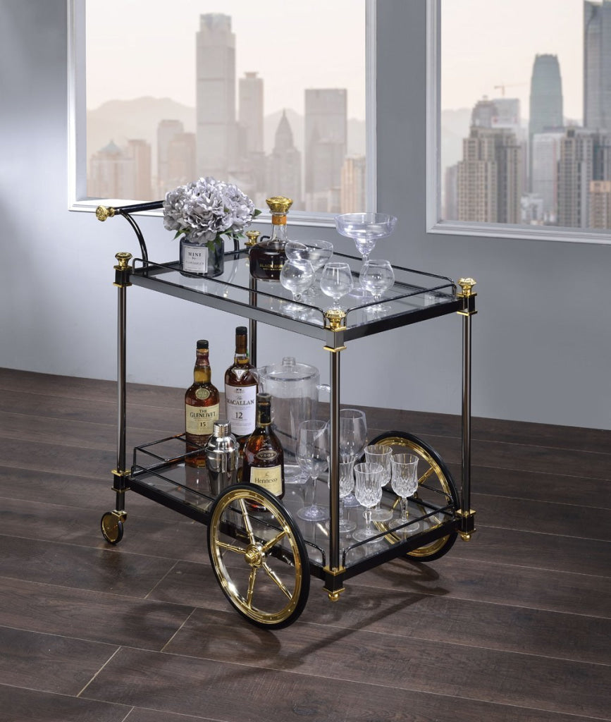 Metal Framed Serving Cart with Side Handle Black and Gold By Casagear Home AMF-98370