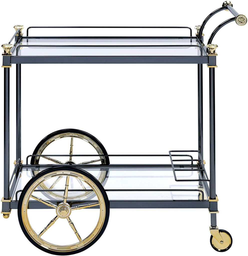 Metal Framed Serving Cart with Side Handle Black and Gold By Casagear Home AMF-98370