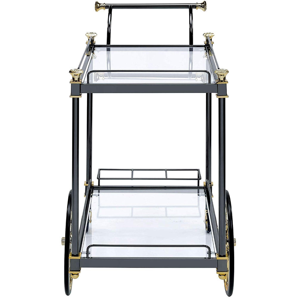 Metal Framed Serving Cart with Side Handle Black and Gold By Casagear Home AMF-98370