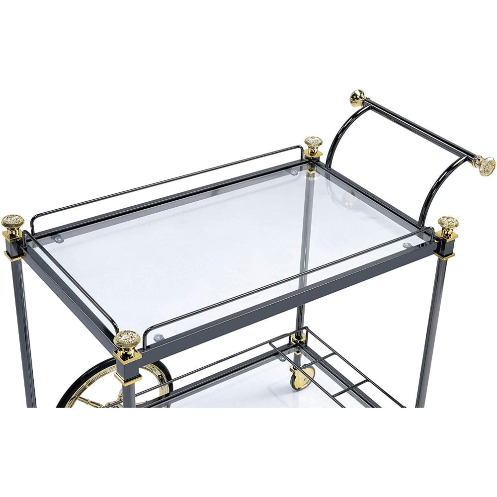 Metal Framed Serving Cart with Side Handle, Black and Gold By Casagear Home